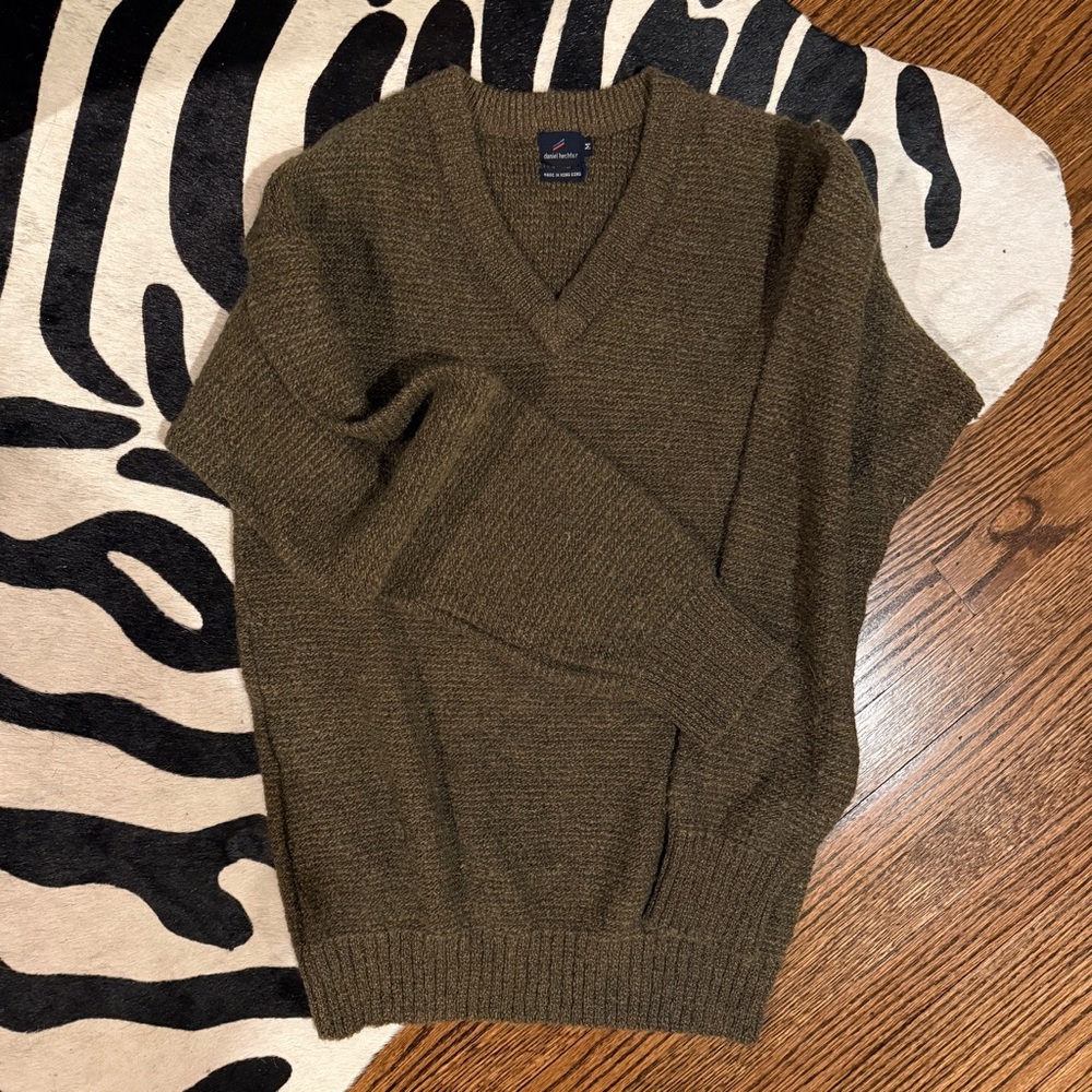 Men's Olive V-Neck Sweater